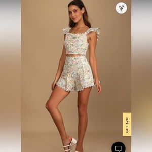 Sweeter than Ever Multi Floral Eyelet Lace High-Waisted Shorts and Top Medium